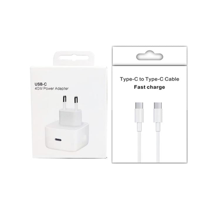 Chargeur A3365 PD40W USB-C / Type-C avec câble de données Type-C vers Type-C, prise EU, prise EU + câble Type-C 1m, prise EU + câble Type-C 2m