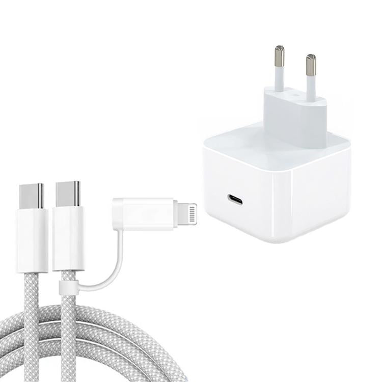 Chargeur A3365 PD40W USB-C / Type-C avec câble de données Type-C vers Type-C / 8 broches, prise EU + câble 2-en-1 de 1m