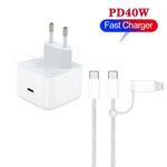 Chargeur A3365 PD40W USB-C / Type-C avec câble de données Type-C vers Type-C / 8 broches, prise EU + câble 2-en-1 de 1m