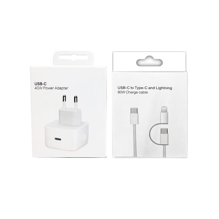 Chargeur A3365 PD40W USB-C / Type-C avec câble de données Type-C vers Type-C / 8 broches, prise EU + câble 2-en-1 de 1m