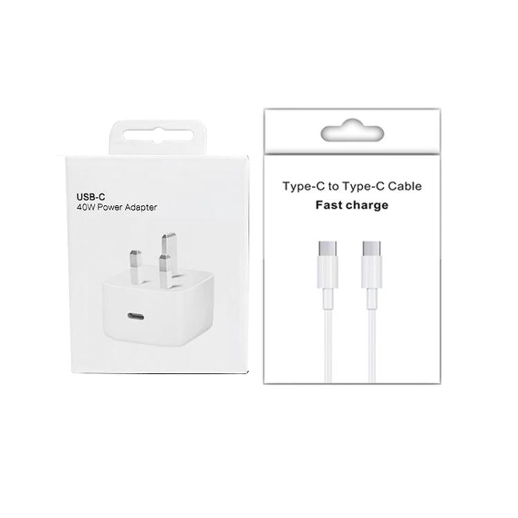 Chargeur A3365 PD40W USB-C / Type-C avec câble de données Type-C vers Type-C, prise UK, prise UK + câble Type-C 1m, prise UK + câble Type-C 2m