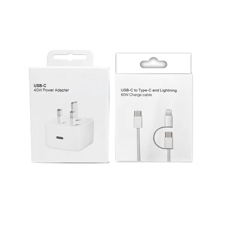 Chargeur A3365 PD40W USB-C / Type-C avec câble de données Type-C vers Type-C / 8 broches, prise UK + câble 2-en-1 de 1m