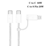 A3365 PD40W USB-C / Type-C Charger with Type-C to Type-C / 8 Pin Data Cable, US Plug, US Plug + 1m 2-in-1 Cable