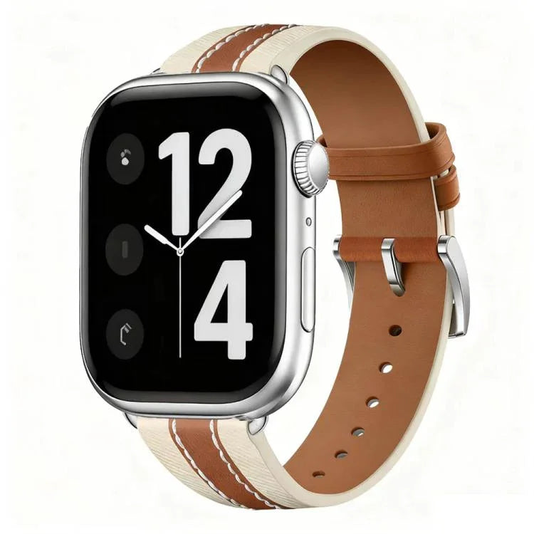 Bracelet de montre en cuir véritable bicolore, compatible avec Apple Watch 46 mm / 49 mm / 45 mm / 44 mm et Apple Watch 42 mm / 41 mm / 40 mm / 38 mm.