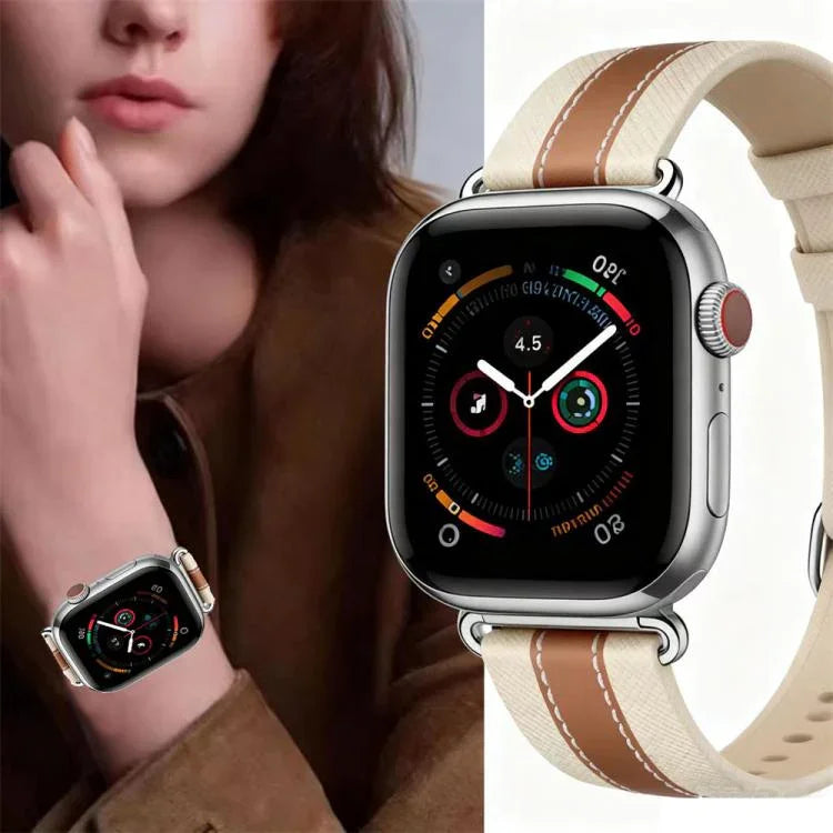 Bracelet de montre en cuir véritable bicolore, compatible avec Apple Watch 46 mm / 49 mm / 45 mm / 44 mm et Apple Watch 42 mm / 41 mm / 40 mm / 38 mm.