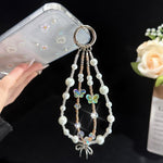 Chaîne de téléphone double couche irisée, style cristal, style perle, motif Papillon Rêve Perle Chuchotement