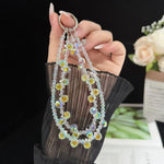 Sparkly Alloy Bow Crystal Double-Layer Phone Chain, Oval Crystal, Cushion Round Crystal, Wheel Crystal, Cube Sugar Crystal, Flower Ball Crystal, Strawberry Crystal