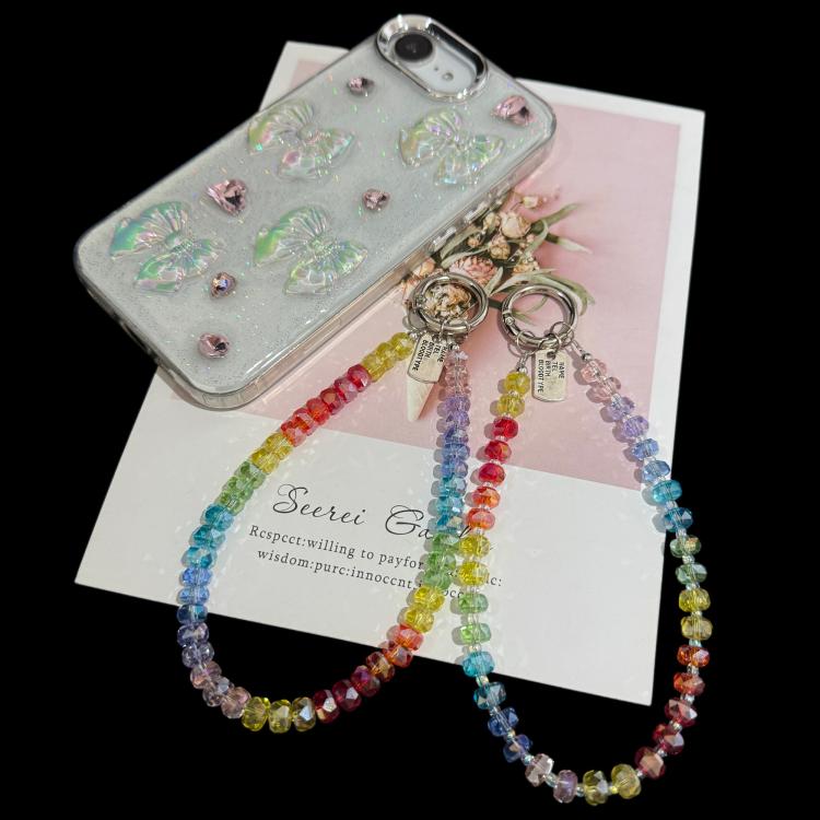Chaîne de téléphone en alliage avec breloque en cristal arc-en-ciel, perle entretoise en cristal roue, style cristal roue