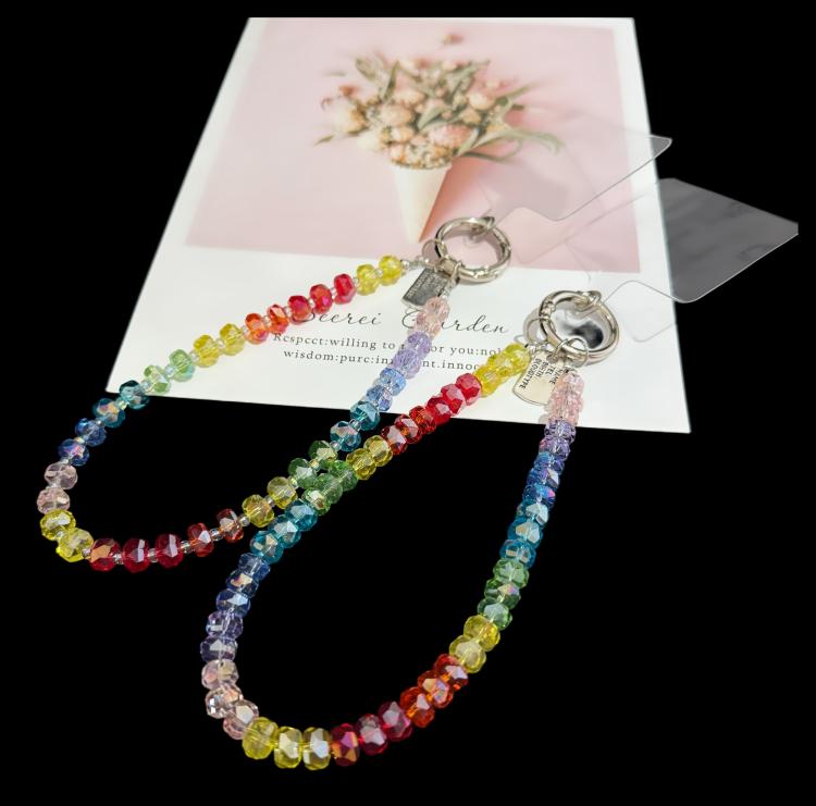 Chaîne de téléphone en alliage avec breloque en cristal arc-en-ciel, perle entretoise en cristal roue, style cristal roue