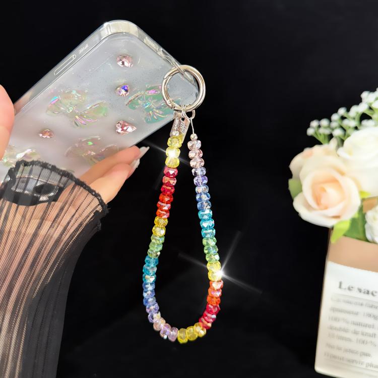 Chaîne de téléphone en alliage avec breloque en cristal arc-en-ciel, perle entretoise en cristal roue, style cristal roue