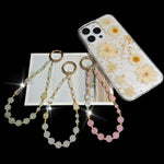 Chaîne de téléphone perlée élégante en jade, gourde et bambou, rose, blanc, vert
