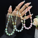 Chaîne de téléphone perlée élégante en jade, gourde et bambou, rose, blanc, vert
