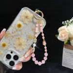 Chaîne de téléphone perlée élégante en jade, gourde et bambou, rose, blanc, vert