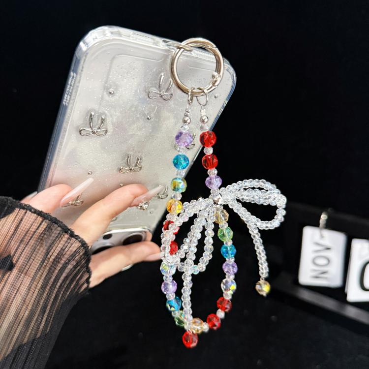 Whimsical Bow Colorful Bead Crystal Phone Chain, Photochromic Bead Style, Double Bow Style