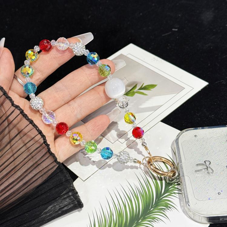 Whimsical Bow Colorful Bead Crystal Phone Chain, Photochromic Bead Style, Double Bow Style