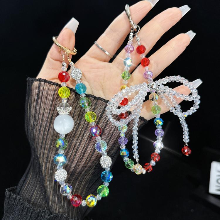 Whimsical Bow Colorful Bead Crystal Phone Chain, Photochromic Bead Style, Double Bow Style