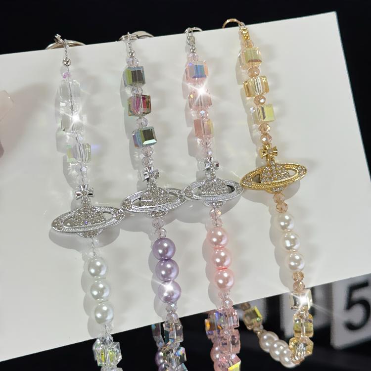Elegant Retro Saturn Iridescent Cube Phone Chain, Gold, Pink, White, Purple
