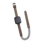 Bracelet en cuir véritable serti de diamants, pour Apple Watch 46 mm / 49 mm / 45 mm / 44 mm et 42 mm / 41 mm / 40 mm / 38 mm.