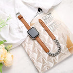 Bracelet en cuir véritable serti de diamants, pour Apple Watch 46 mm / 49 mm / 45 mm / 44 mm et 42 mm / 41 mm / 40 mm / 38 mm.