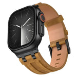 Bracelet de montre en cuir vegan Crazy Horse avec boucle noire en acier inoxydable, pour Apple Watch 46 mm / 49 mm / 45 mm / 44 mm