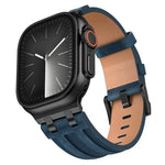 Bracelet de montre en cuir vegan Crazy Horse avec boucle noire en acier inoxydable, pour Apple Watch 46 mm / 49 mm / 45 mm / 44 mm