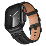 Bracelet de montre en cuir vegan Crazy Horse avec boucle noire en acier inoxydable, pour Apple Watch 46 mm / 49 mm / 45 mm / 44 mm