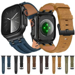 Bracelet de montre en cuir vegan Crazy Horse avec boucle noire en acier inoxydable, pour Apple Watch 46 mm / 49 mm / 45 mm / 44 mm
