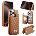 Étui de téléphone avec miroir, texture losange, nœud papillon en métal, porte-cartes en cuir végétalien, Pour iPhone 17 Pro Max, Pour iPhone 17 Pro, Pour iPhone 17, Pour iPhone 16 Pro Max, Pour iPhone 16 Pro, Pour iPhone 16 Plus, Pour iPhone 16
