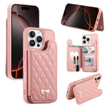Étui de téléphone avec miroir, texture losange, nœud papillon en métal, porte-cartes en cuir végétalien, Pour iPhone 17 Pro Max, Pour iPhone 17 Pro, Pour iPhone 17, Pour iPhone 16 Pro Max, Pour iPhone 16 Pro, Pour iPhone 16 Plus, Pour iPhone 16