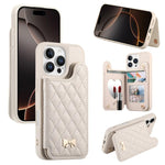 Étui de téléphone avec miroir, texture losange, nœud papillon en métal, porte-cartes en cuir végétalien, Pour iPhone 17 Pro Max, Pour iPhone 17 Pro, Pour iPhone 17, Pour iPhone 16 Pro Max, Pour iPhone 16 Pro, Pour iPhone 16 Plus, Pour iPhone 16
