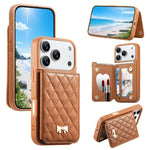 Étui de téléphone avec miroir, texture losange, nœud papillon en métal, porte-cartes en cuir végétalien, Pour iPhone 17 Pro Max, Pour iPhone 17 Pro, Pour iPhone 17, Pour iPhone 16 Pro Max, Pour iPhone 16 Pro, Pour iPhone 16 Plus, Pour iPhone 16