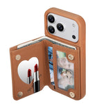 Étui de téléphone avec miroir, texture losange, nœud papillon en métal, porte-cartes en cuir végétalien, Pour iPhone 17 Pro Max, Pour iPhone 17 Pro, Pour iPhone 17, Pour iPhone 16 Pro Max, Pour iPhone 16 Pro, Pour iPhone 16 Plus, Pour iPhone 16