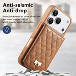 Étui de téléphone avec miroir, texture losange, nœud papillon en métal, porte-cartes en cuir végétalien, Pour iPhone 17 Pro Max, Pour iPhone 17 Pro, Pour iPhone 17, Pour iPhone 16 Pro Max, Pour iPhone 16 Pro, Pour iPhone 16 Plus, Pour iPhone 16