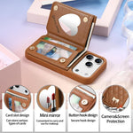 Étui de téléphone avec miroir, texture losange, nœud papillon en métal, porte-cartes en cuir végétalien, Pour iPhone 17 Pro Max, Pour iPhone 17 Pro, Pour iPhone 17, Pour iPhone 16 Pro Max, Pour iPhone 16 Pro, Pour iPhone 16 Plus, Pour iPhone 16