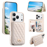 Étui de téléphone avec miroir, texture losange, nœud papillon en métal, porte-cartes en cuir végétalien, Pour iPhone 17 Pro Max, Pour iPhone 17 Pro, Pour iPhone 17, Pour iPhone 16 Pro Max, Pour iPhone 16 Pro, Pour iPhone 16 Plus, Pour iPhone 16