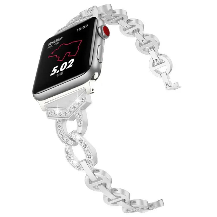 Bracelet de montre en acier inoxydable massif serti de diamants, en forme de 8, pour Apple Watch Series 3, 2 et 1 (38 mm)