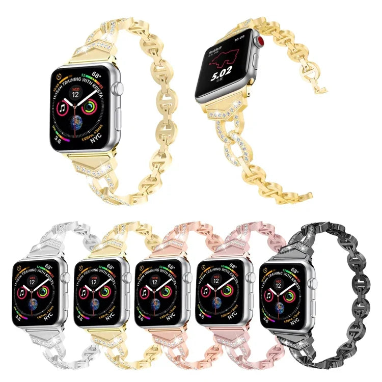 Bracelet de montre en acier inoxydable massif serti de diamants, en forme de 8, pour Apple Watch Series 3, 2 et 1 (38 mm)