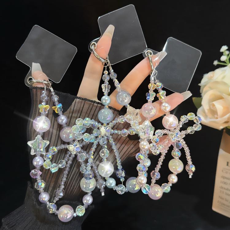 Butterfly Crystal Star Mist Gold-Plated Pearl Bracelet, Red, Orange, Blue