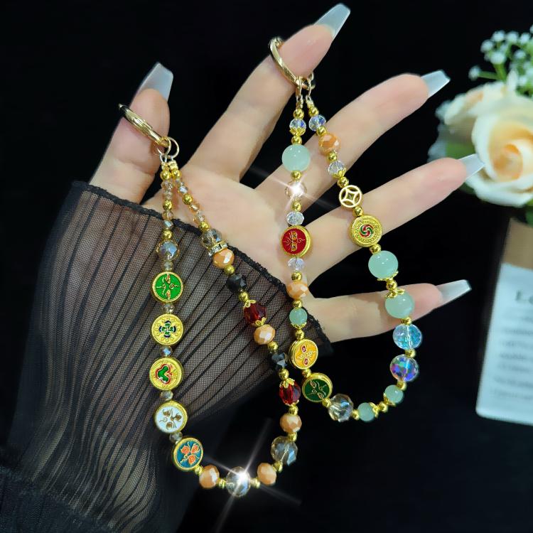 Bracelet émaillé prospérité porte-bonheur, vert, multicolore