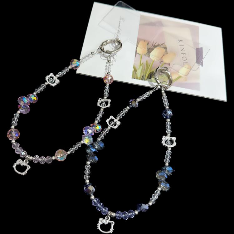 Collier en alliage en forme de chat, cristal, rose, bleu
