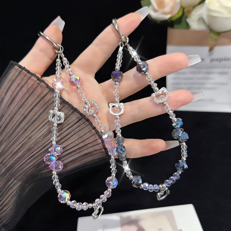 Collier en alliage en forme de chat, cristal, rose, bleu