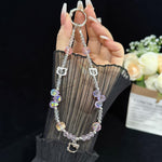 Collier en alliage en forme de chat, cristal, rose, bleu