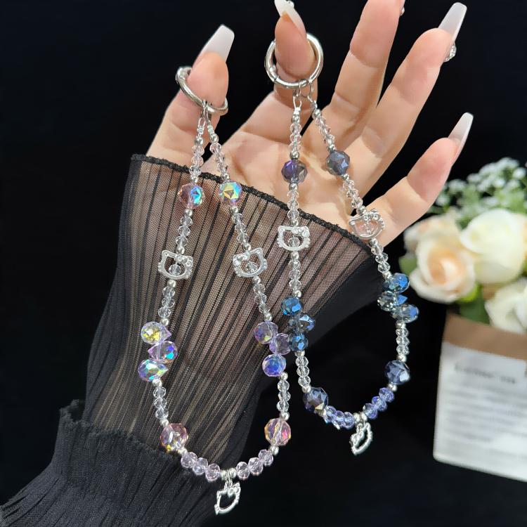 Collier en alliage en forme de chat, cristal, rose, bleu