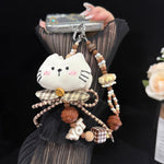 Breloque de téléphone Chaton en tissu et Lapin en peluche, Gris, Blanc