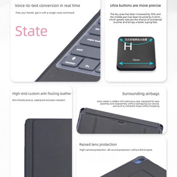 Étui de protection avec clavier Bluetooth rétroéclairé détachable et airbag antichoc aux quatre coins, pour iPad Air 13 2025 / 2024 / Pro 12.9