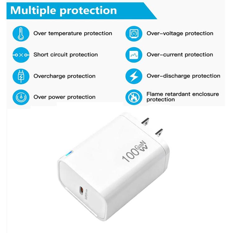 TE-PD46 GaN 100W PD 45W Fully Compatible Charger with Type-C to Type-C Data Cable，US Plug