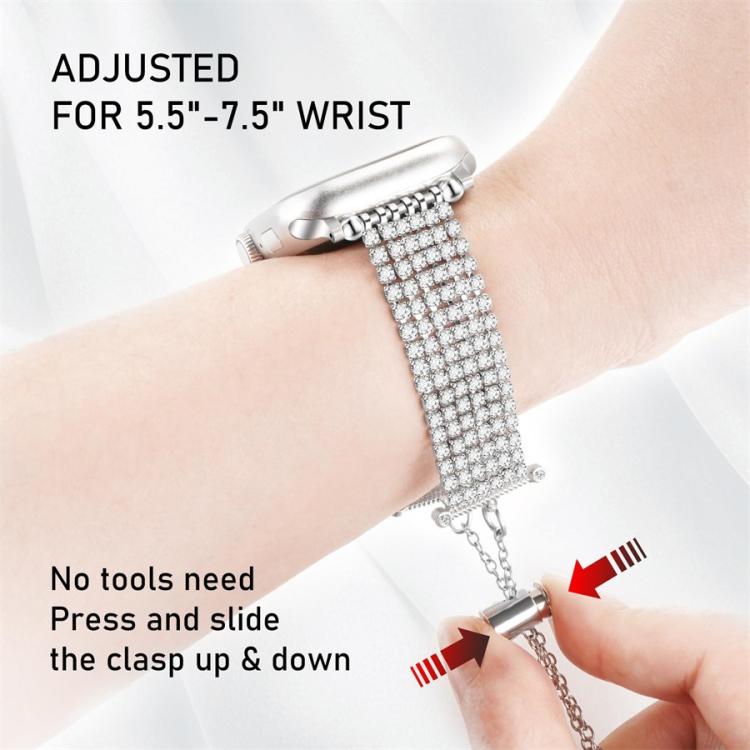 Bracelet de montre en métal à chaîne à fermoir de luxe avec diamant, pour Apple Watch 46 mm / 49 mm / 45 mm / 44 mm, pour Apple Watch 42 mm / 41 mm / 40 mm / 38 mm