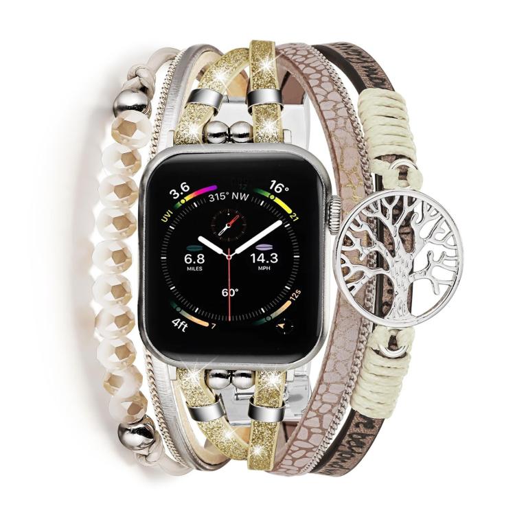 Bracelet de montre en cuir véritable avec pendentif Arbre de Vie, pour Apple Watch 46 mm / 49 mm / 45 mm / 44 mm, pour Apple Watch 42 mm / 41 mm / 40 mm / 38 mm