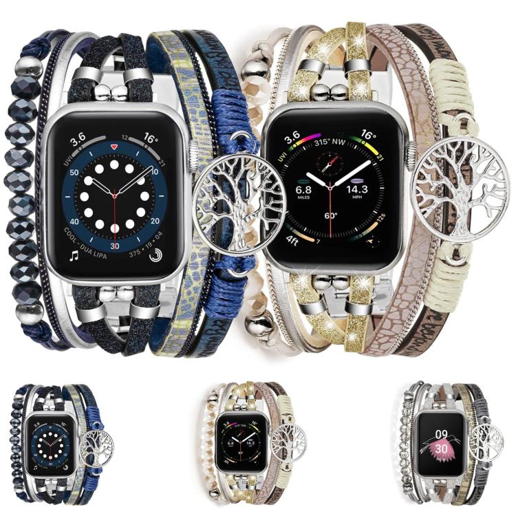 Bracelet de montre en cuir véritable avec pendentif Arbre de Vie, pour Apple Watch 46 mm / 49 mm / 45 mm / 44 mm, pour Apple Watch 42 mm / 41 mm / 40 mm / 38 mm