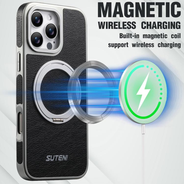 Étui de téléphone magnétique Suteni G6 en Texture Crazy Horse avec Support Rotatif à 360° et Galvanisé, pour iPhone 13 Pro Max, pour iPhone 13 Pro